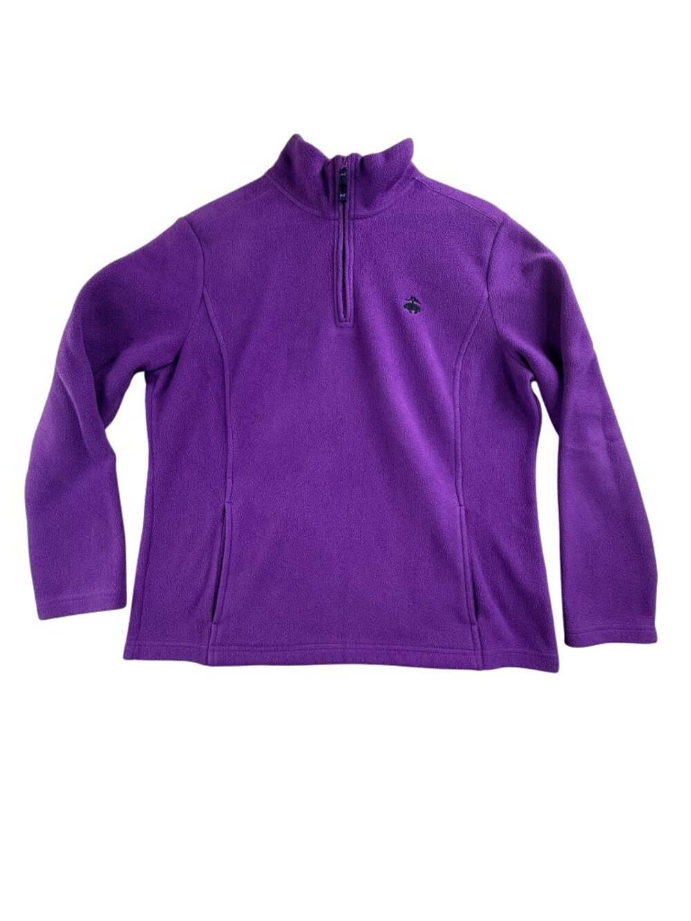 Brooks Brothers Sweater Womens XL Purple Fleece 1/4 Zip Mock Neck Pockets Logo